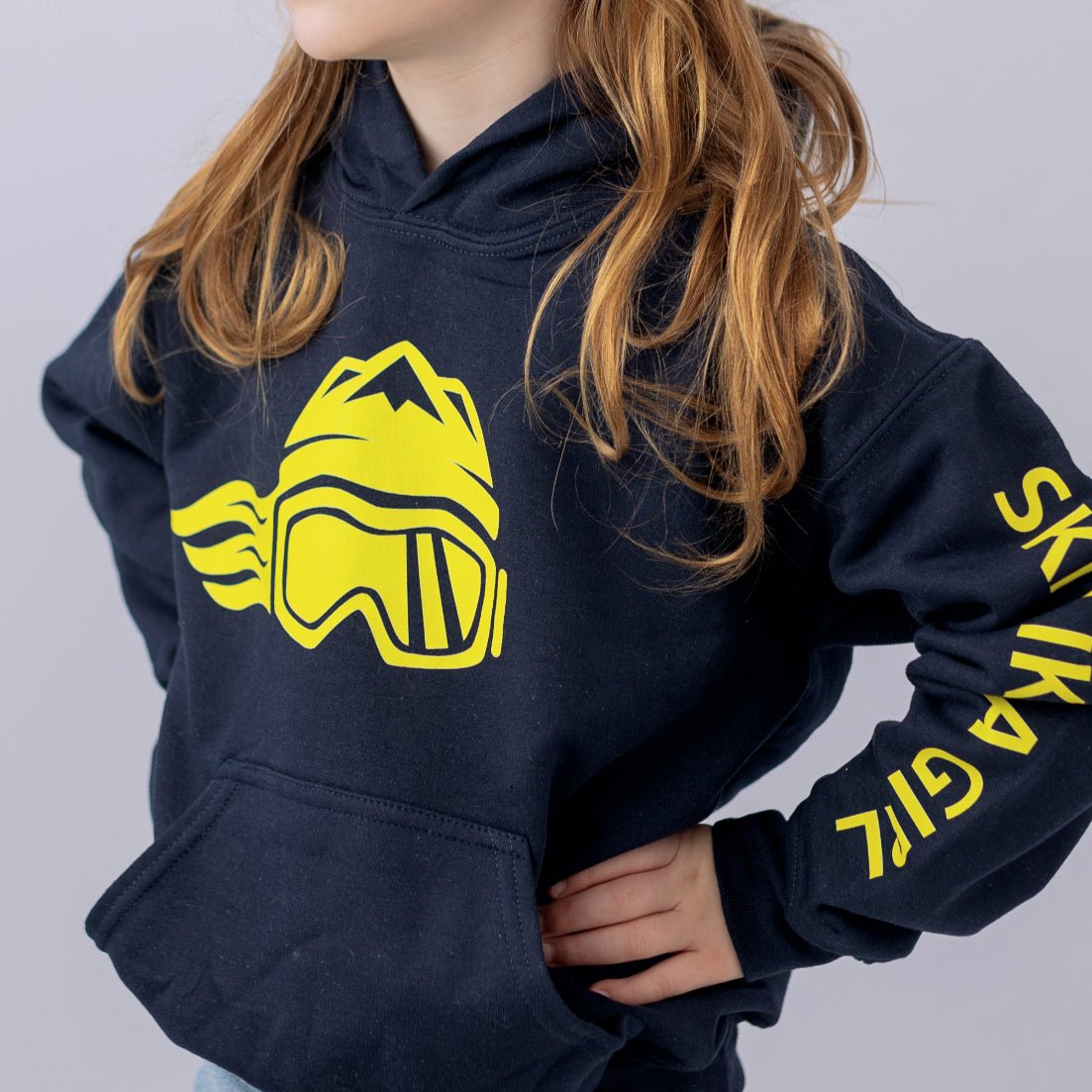 Ski Like A Girl Girls Hoodie Yellow Logo - Ski Like A Girl
