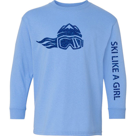 Ski Like A Girl Girls Long Sleeve T-Shirt Blue Glitter - Ski Like A Girl