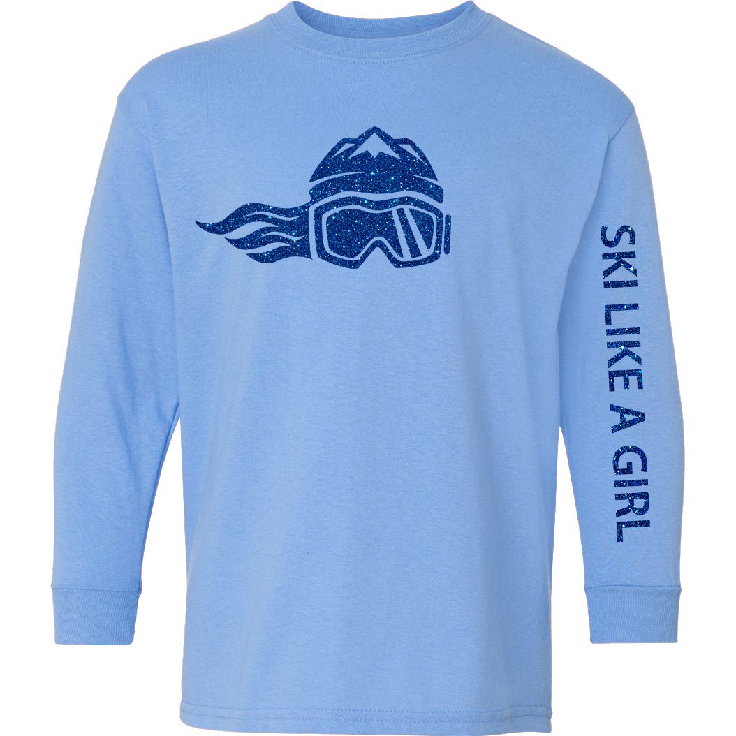 Ski Like A Girl Girls Long Sleeve T-Shirt Blue Glitter - Ski Like A Girl