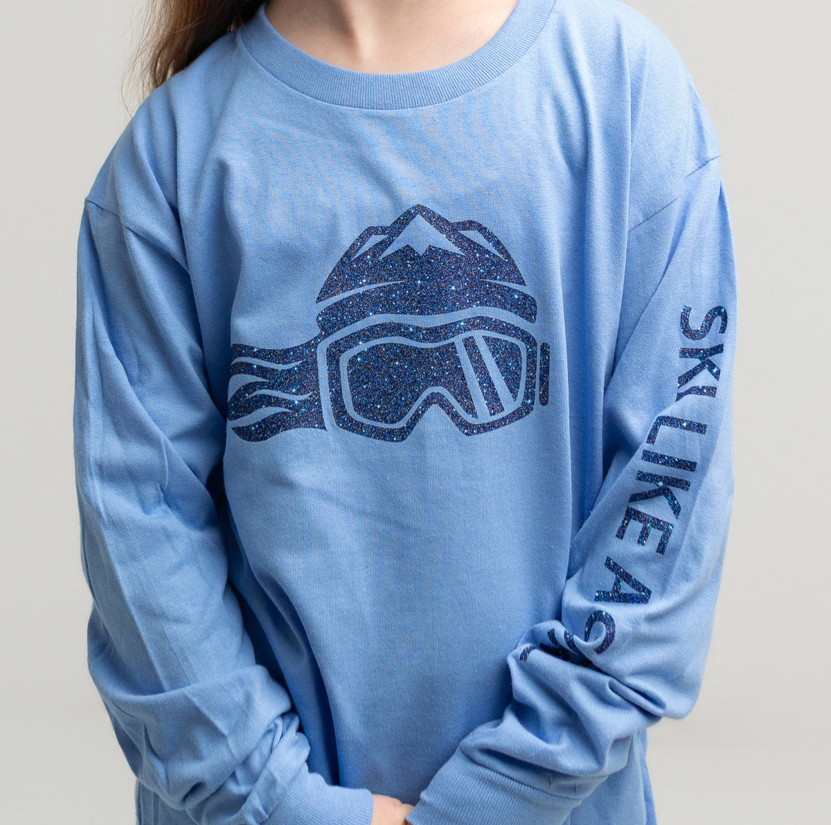 Ski Like A Girl Girls Long Sleeve T-Shirt Blue Glitter - Ski Like A Girl