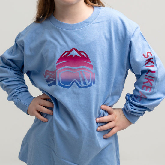 Ski Like A Girl Girls Long Sleeve T-Shirt Carolina Blue Aurora - Ski Like A Girl