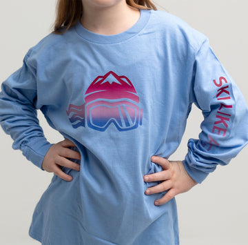 Ski Like A Girl Girls Long Sleeve T-Shirt Carolina Blue Aurora - Ski Like A Girl