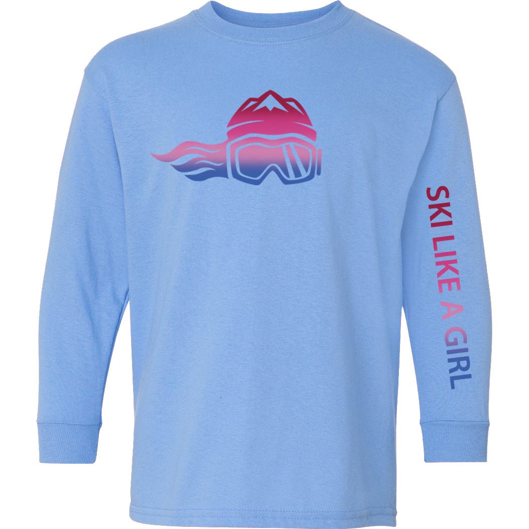 Ski Like A Girl Girls Long Sleeve T-Shirt Carolina Blue Aurora - Ski Like A Girl