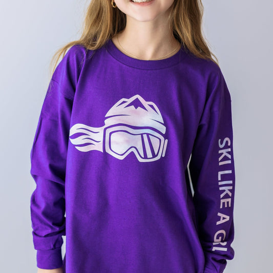 Ski Like A Girl Girls Long Sleeve T-Shirt Purple Cotton Candy (Overstock) - Ski Like A Girl