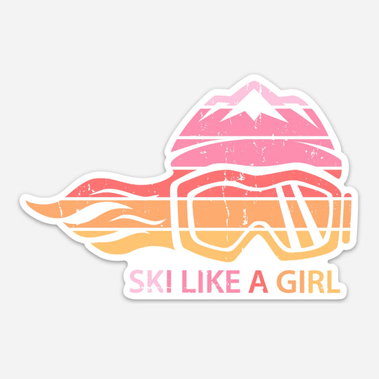 Ski Like A Girl Sticker Retro Sunset (5” or 3”) - Ski Like A Girl