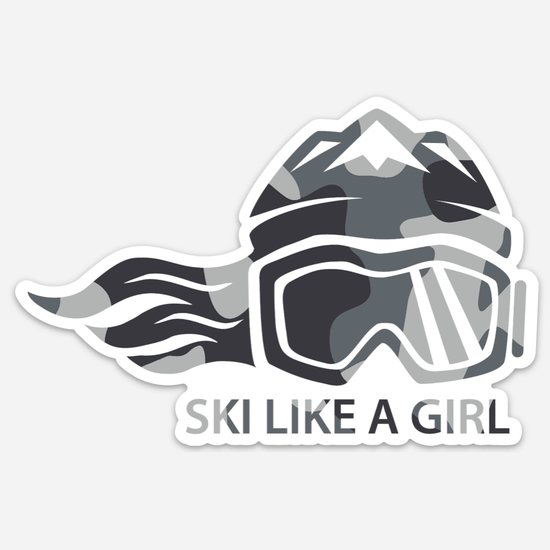Ski Like A Girl Sticker White Camo (5” or 3”) - Ski Like A Girl