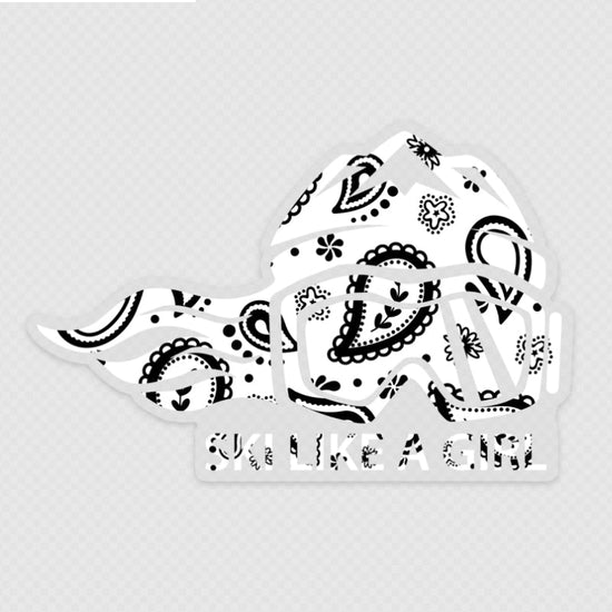 Ski Like A Girl Sticker White Paisley (5” or 3”) - Ski Like A Girl