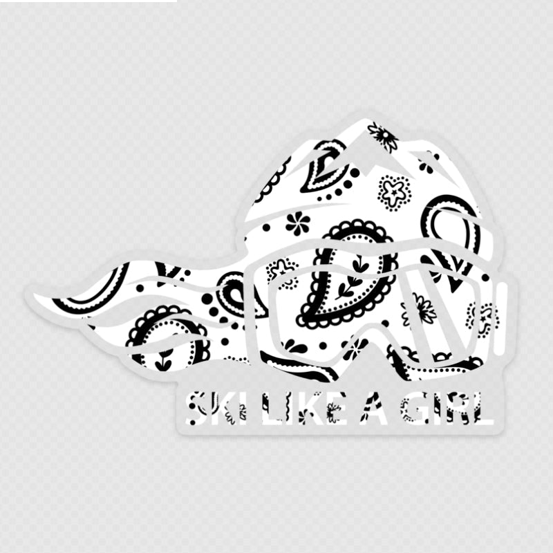 Ski Like A Girl Sticker White Paisley (5” or 3”) - Ski Like A Girl