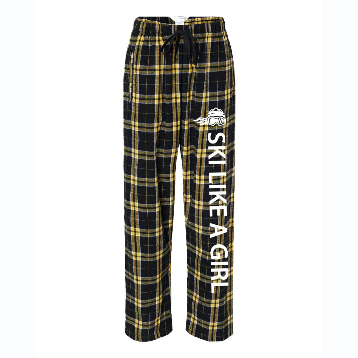 Ski Like A Girl Womens Flannel Pajama Pants Black Gold - Ski Like A Girl