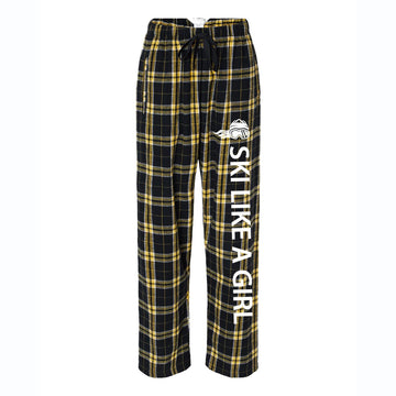 Ski Like A Girl Womens Flannel Pajama Pants Black Gold - Ski Like A Girl
