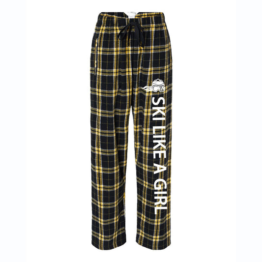 Ski Like A Girl Womens Flannel Pajama Pants Black Gold - Ski Like A Girl