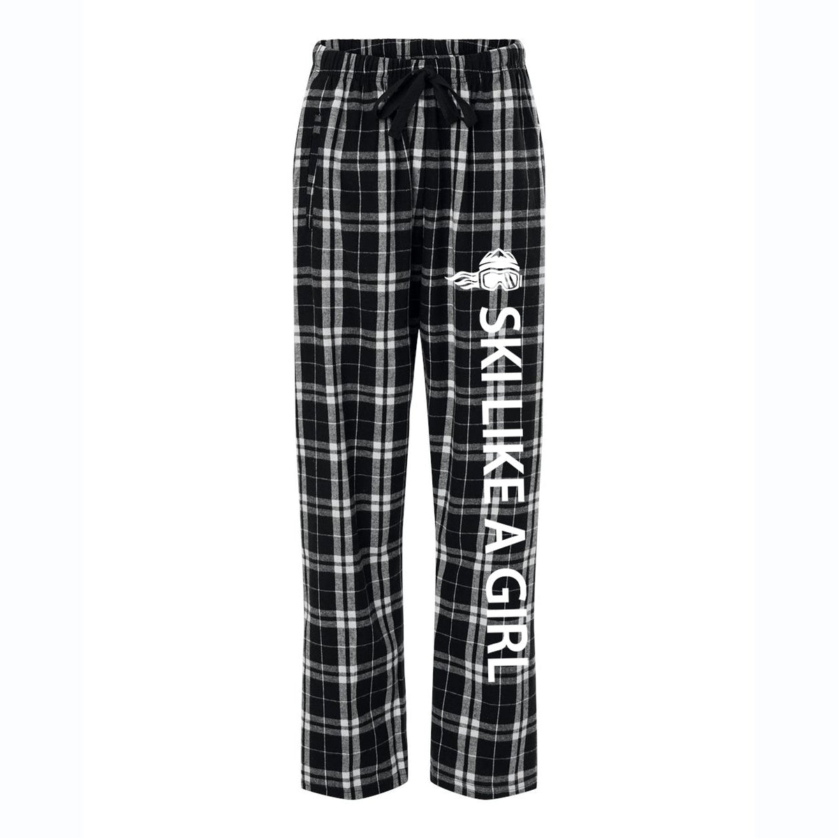 Ski Like A Girl Womens Flannel Pajama Pants Black White - Ski Like A Girl