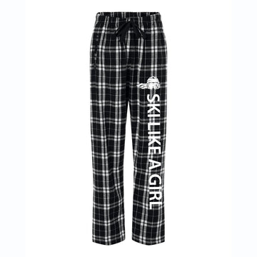 Ski Like A Girl Womens Flannel Pajama Pants Black White - Ski Like A Girl