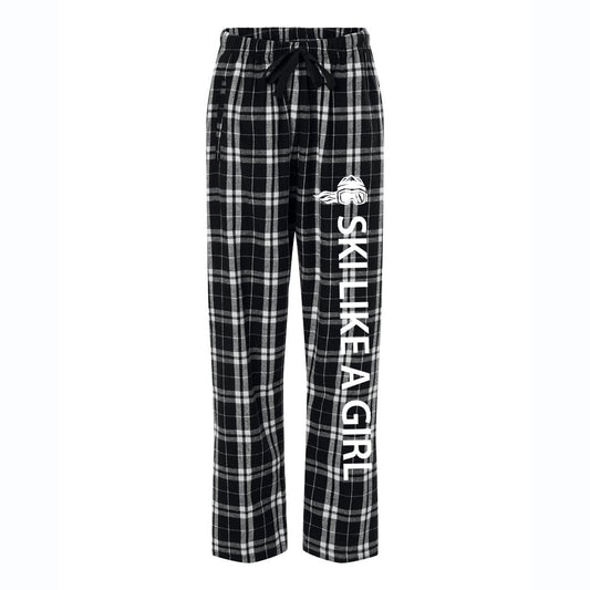 Ski Like A Girl Womens Flannel Pajama Pants Black White - Ski Like A Girl