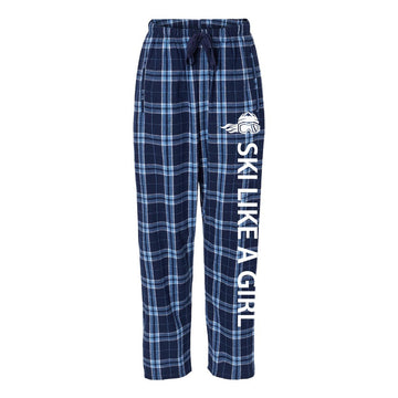 Ski Like A Girl Womens Flannel Pajama Pants Navy Plaid - Ski Like A Girl