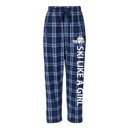 Ski Like A Girl Womens Flannel Pajama Pants Navy Plaid - Ski Like A Girl
