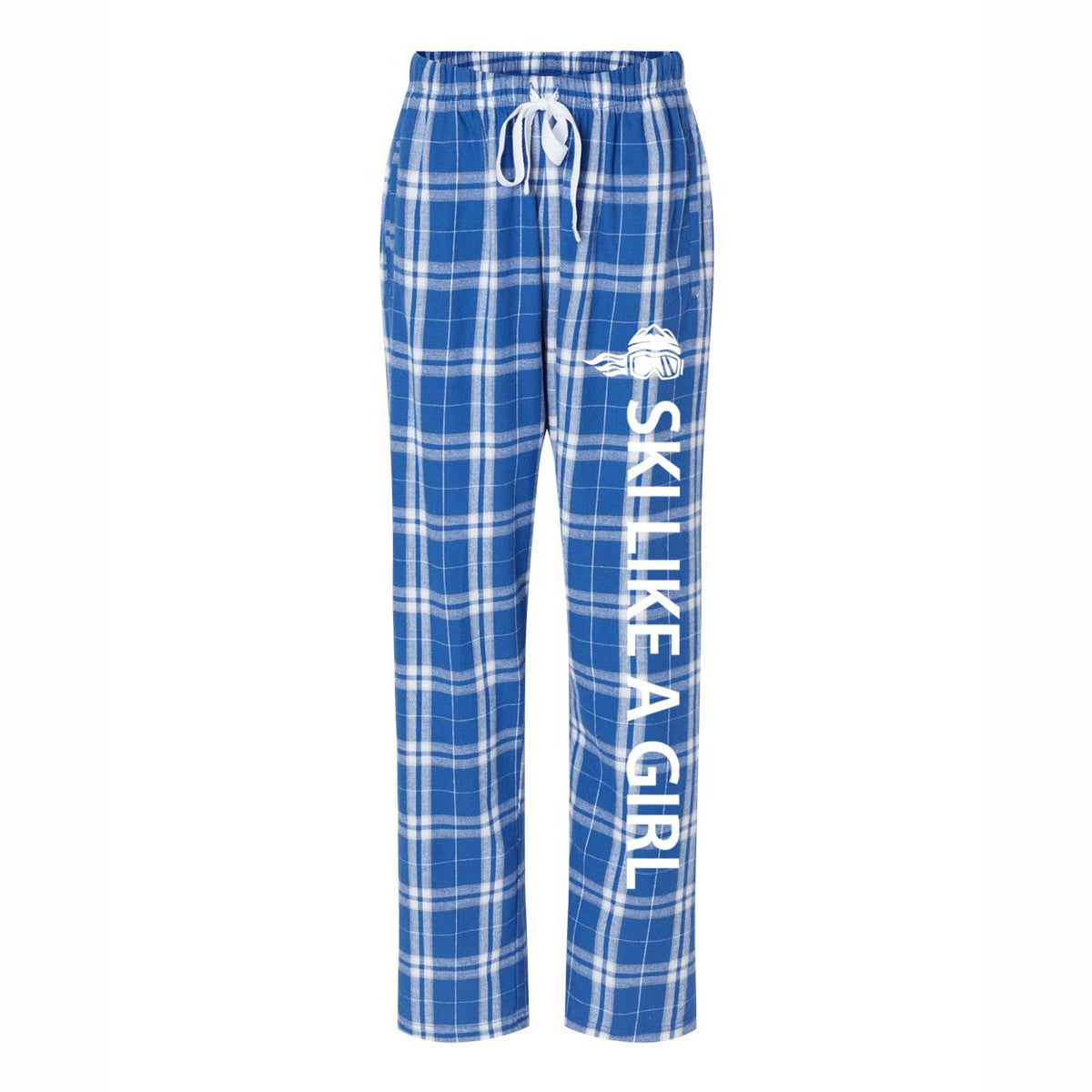 Ski Like A Girl Womens Flannel Pajama Pants Royal Silver Plaid - Ski Like A Girl
