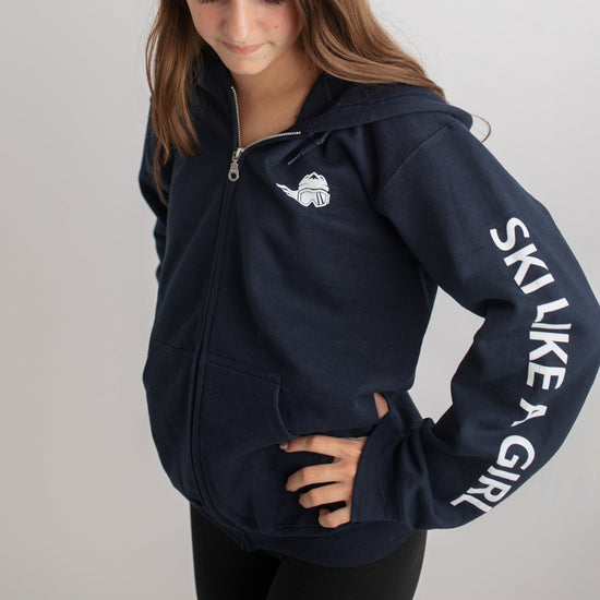 Ski Like A Girl Womens Full-Zip Hoodie Navy Blue - Ski Like A Girl