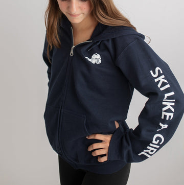 Ski Like A Girl Womens Full-Zip Hoodie Navy Blue - Ski Like A Girl
