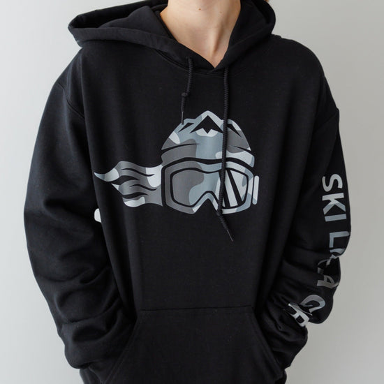Ski Like A Girl Womens Hoodie Black White Camo - Ski Like A Girl