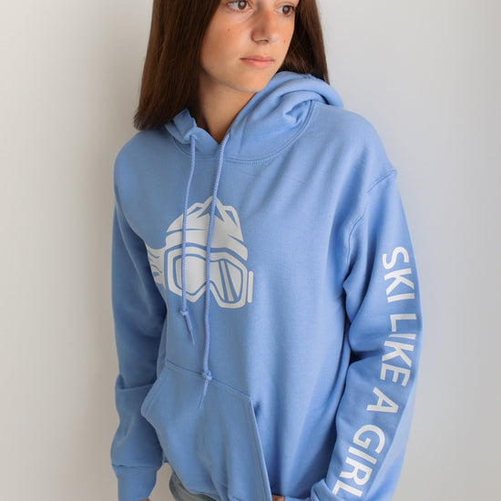 Ski Like A Girl Womens Hoodie Carolina Blue White - Ski Like A Girl
