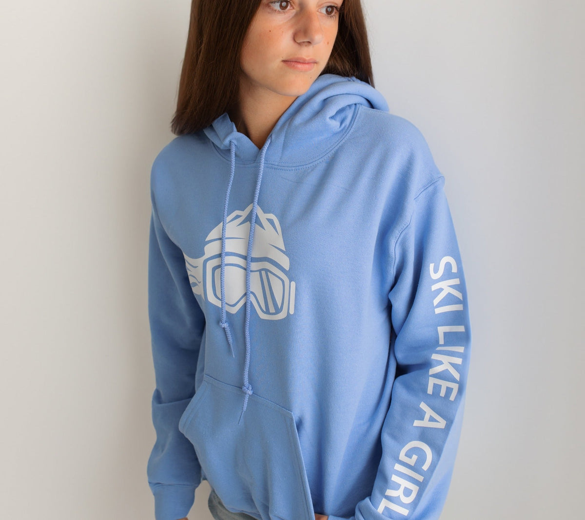 Ski Like A Girl Womens Hoodie Carolina Blue White - Ski Like A Girl