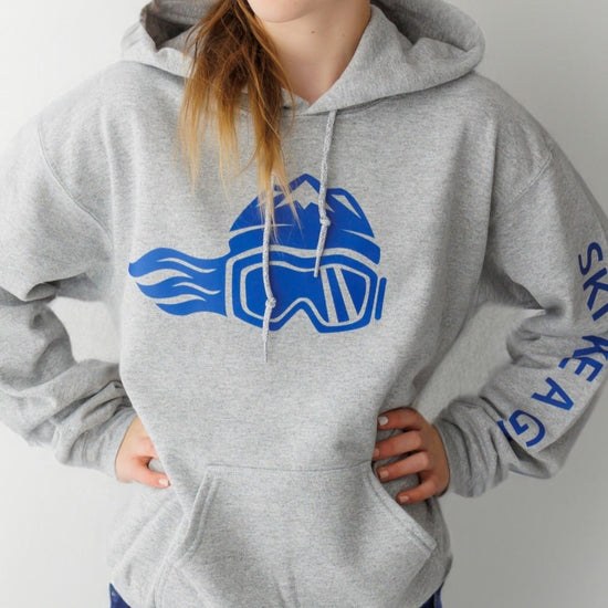 Ski Like A Girl Womens Hoodie Grey Navy Blue Logo - Ski Like A Girl