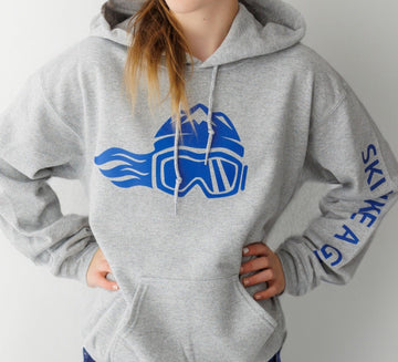 Ski Like A Girl Womens Hoodie Grey Navy Blue Logo - Ski Like A Girl