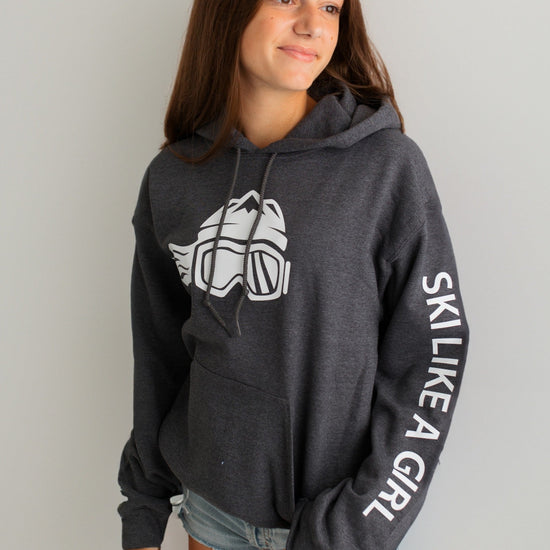 Ski Like A Girl Womens Hoodie Heather Grey - Ski Like A Girl