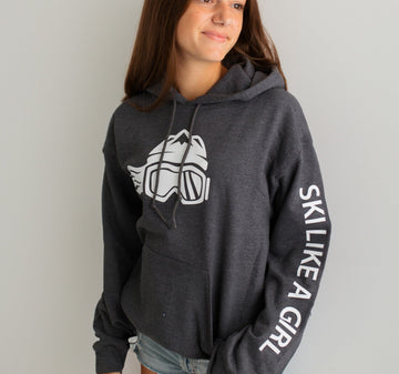 Ski Like A Girl Womens Hoodie Heather Grey - Ski Like A Girl