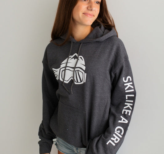 Ski Like A Girl Womens Hoodie Heather Grey - Ski Like A Girl