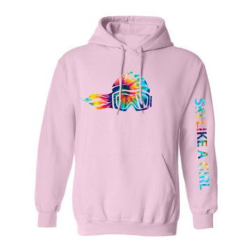 Ski Like A Girl Womens Hoodie Light Pink Tie-Dye - Ski Like A Girl