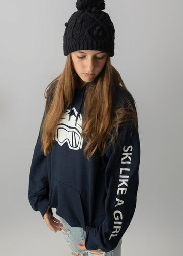 Ski Like A Girl Womens Hoodie Navy Blue - Ski Like A Girl