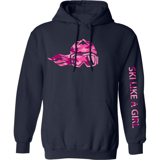 Ski Like A Girl Womens Hoodie Navy Pink Camo - Ski Like A Girl