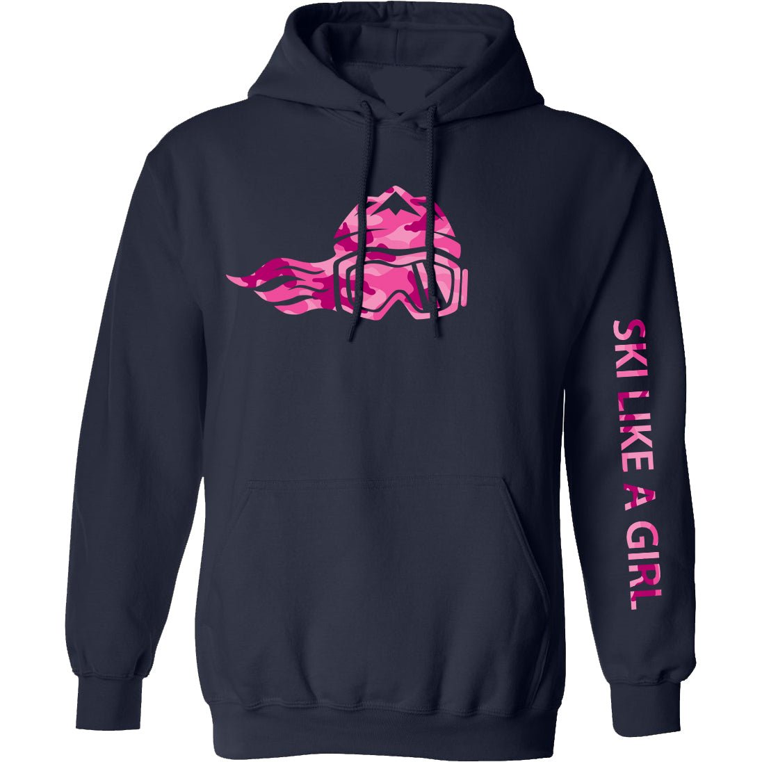 Ski Like A Girl Womens Hoodie Navy Pink Camo - Ski Like A Girl