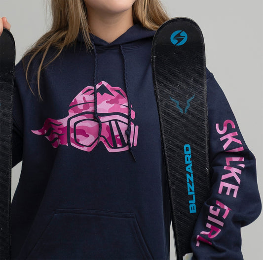 Ski Like A Girl Womens Hoodie Navy Pink Camo - Ski Like A Girl