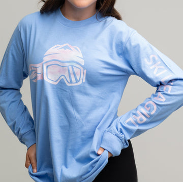 Ski Like A Girl Womens Long Sleeve T-Shirt Carolina Blue Cotton Candy - Ski Like A Girl