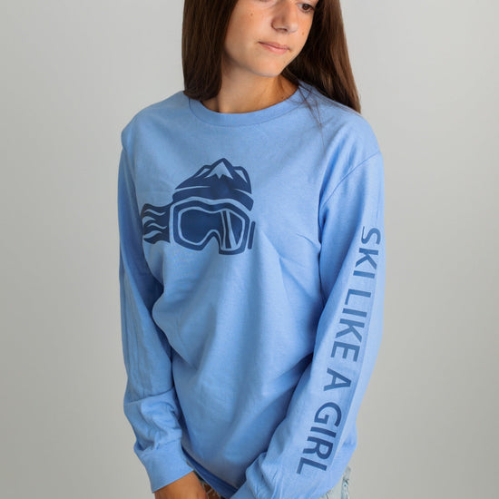 Ski Like A Girl Womens Long Sleeve T-Shirt Carolina Blue Navy - Ski Like A Girl