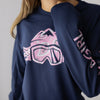 Ski Like A Girl Womens Long Sleeve T-Shirt Navy Blue Pink Paisley - Ski Like A Girl