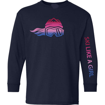 Ski Like A Girl Girls Long Sleeve T-Shirt Aurora