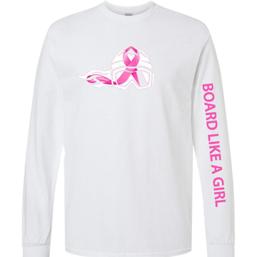 Womens Snowboard Breast Cancer Awareness Long Sleeve T-Shirt - Ski Like A Girl