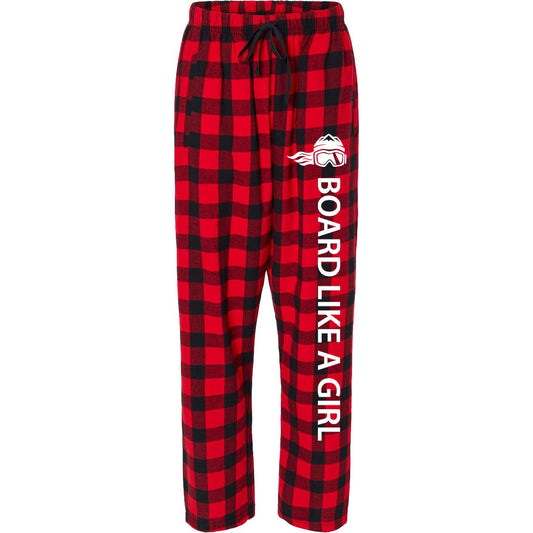 Womens Snowboard Flannel Pajama Pants Red Plaid - Ski Like A Girl