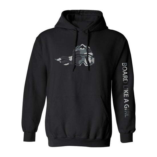 Womens Snowboard Hoodie Black White Camo - Ski Like A Girl