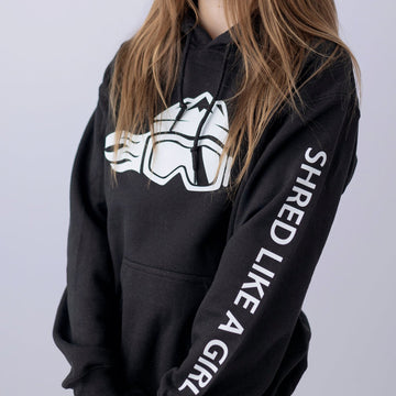 Womens Snowboard Hoodie Black White Logo - Ski Like A Girl