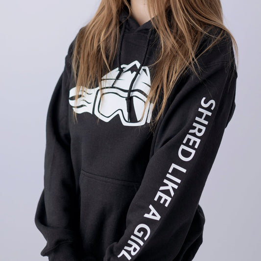 Womens Snowboard Hoodie Black White Logo - Ski Like A Girl