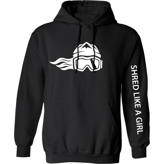 Womens Snowboard Hoodie Black White Logo - Ski Like A Girl