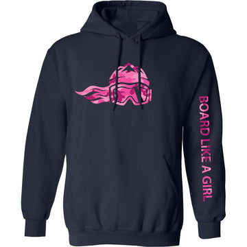 Womens Snowboard Hoodie Navy Pink Camo - Ski Like A Girl