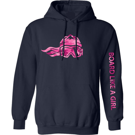 Womens Snowboard Hoodie Navy Pink Camo - Ski Like A Girl